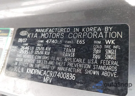 2018 Kia Sportage Ex z USA, uszkodzony, nr VIN KNDPNCAC9J7400836